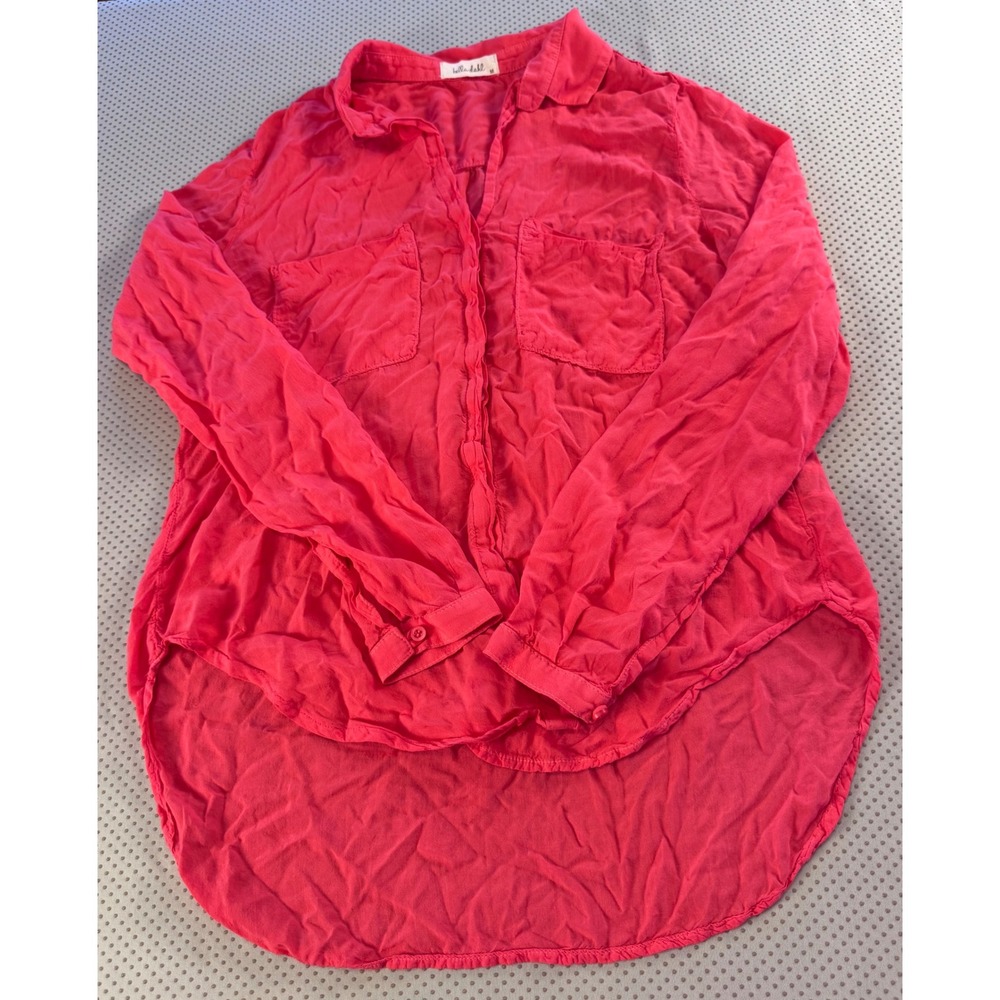 Bella Dahl Women's SOFT Coral Pink Rayon Button Down High Low Shirt Medium